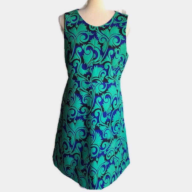 J. Crew Green/Blue/Black Sleeveless Dress-Sz 14